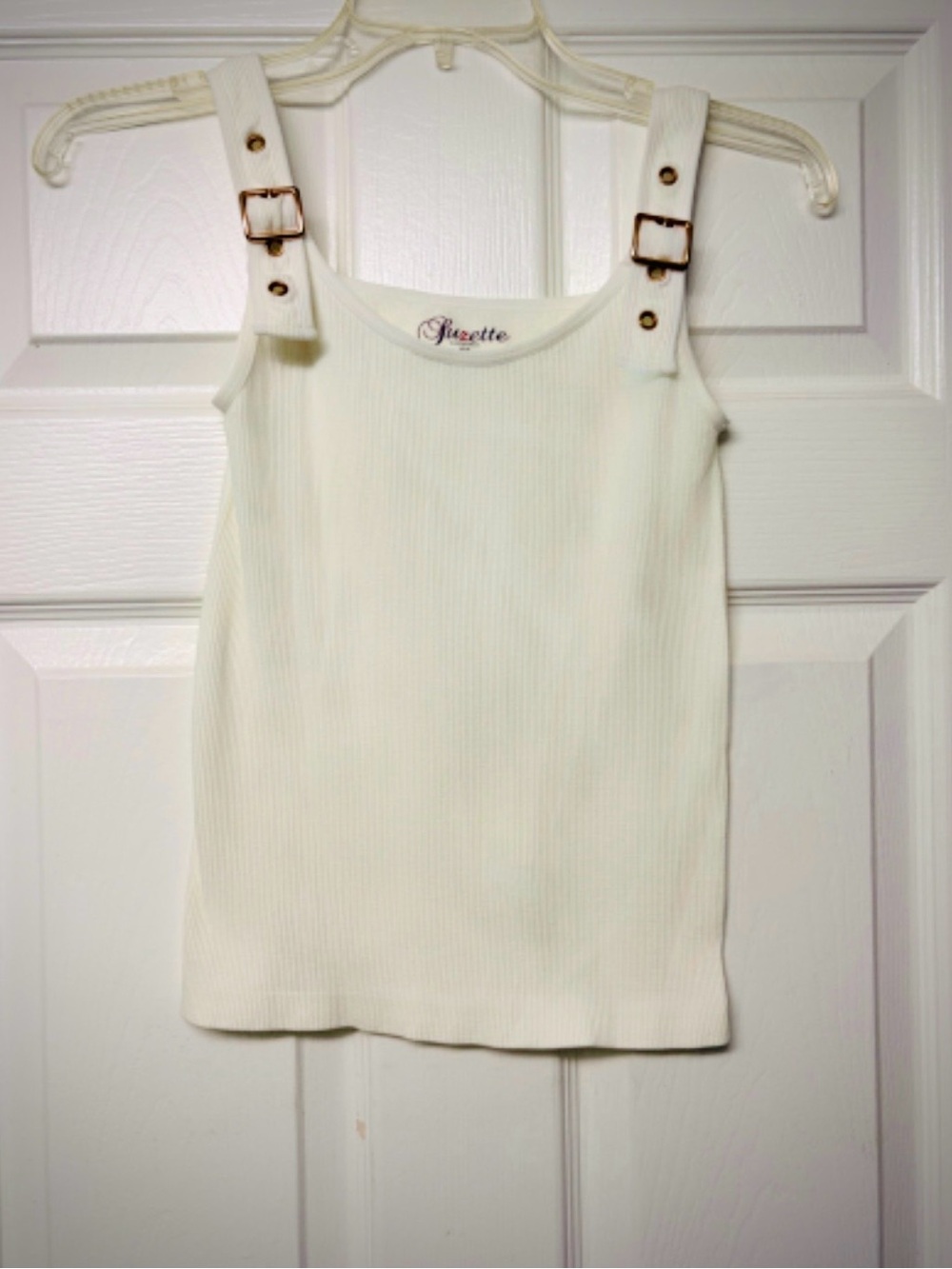 Cream Ribbed Tank with Adjustable Gold Buckle Straps